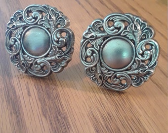 Pair of Ornate Gold-tone Plastic Drawer Pulls / Drawer Knobs / Hollywood Regency