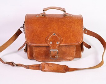KO12 Crossbody Messenger Bag Tasche dickes Leder braun Schulterträger