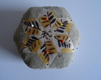 PATCHWORK HEXAGON PINCUSHIONS - probably from the 1940's