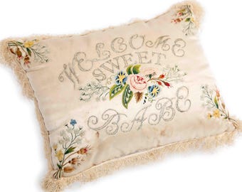 VICTORIAN LAYETTE pincushion - "Welcome Sweet Babe"