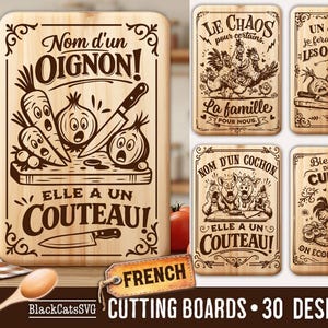 Fichier de gravure de planche à découper Français drôle, planche à découper sarcastique Français fichier de gravure laser SVG planche à découper charcuterie SVG Png Dxf