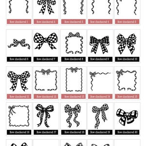 Checkered Bow Frames Bundle Svg, Coquette Checkered Bows SVG, Bow Svg Bundle, Wavy Borders Svg, Wedding Bow Frame image 4