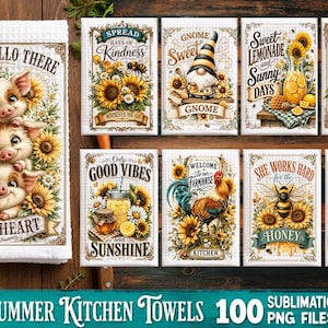 Summer Kitchen Towel Sublimation PNG Bundle – 100 Designs, Sunflower Kitchen towel Sublimation Bundle, Funny kitchen image 5