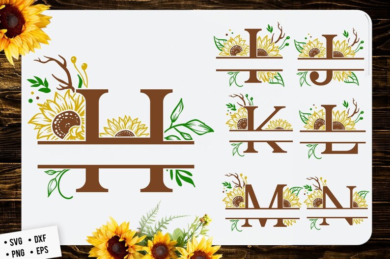 Download Sunflower split font monogram SVG | Etsy