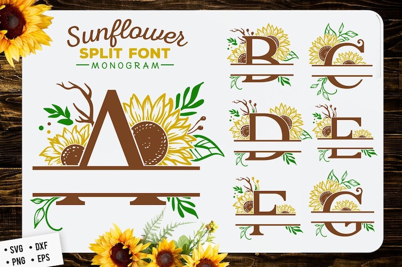 Download Sunflower split font monogram SVG | Etsy
