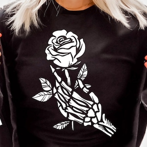 Skull hand and rose SVG, Skeleton Valentines Day svg, Skeleton valentine&#39;s day SVG, valentine&#39;s day skeleton SVG, Romantic skeleton svg