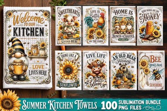 Summer Kitchen Towel Sublimation PNG Bundle – 100 Designs, Sunflower Kitchen towel Sublimation Bundle, Funny kitchen