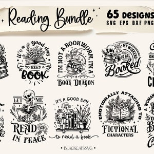 Reading Bundle 65 designs SVG, Floral books svg, Book lover svg bundle, Books bundle svg, Pile of books bundle svg, Book dragon svg image 5