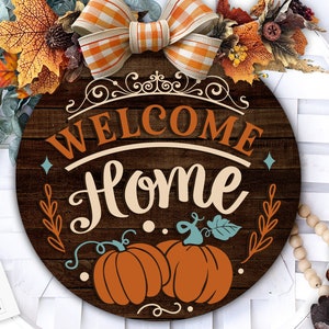 Welkom thuis deur hanger SVG val deur hanger SVG, herfst deur hanger SVG welkom teken SVG voordeur teken Glowforge teken