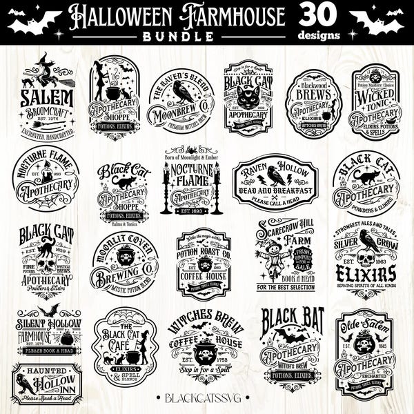 Halloween Farmhouse 30 designs SVG, Halloween svg, PNG, Dxf, Eps, Halloween  svg, Apothecary svg, Coffeehouse svg, Vintage Halloween svg