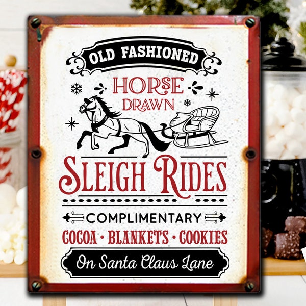 Old fashioned Horse drawn sleigh rides svg, Old fashioned sleigh rides svg, Farmhouse Christmas svg, sleigh rides svg, Vintage Christmas svg