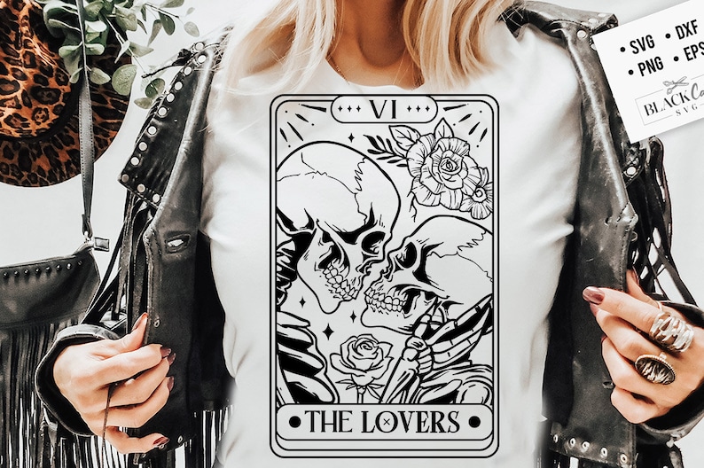The Lovers SVG, The Lovers tarot card svg, Skeleton lovers svg, Valentine skeletons svg, Tarot card svg image 4