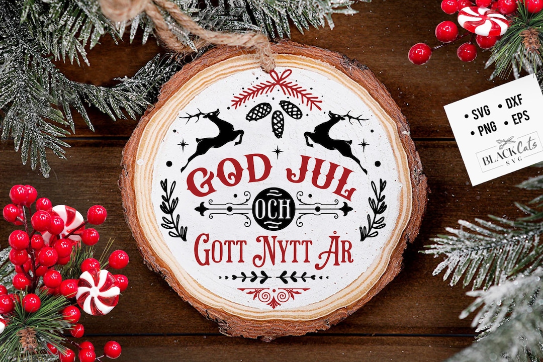 God Jul Svg, Scandinavian Christmas Svg, God Jul Round Ornament Svg ...