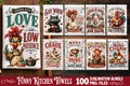 Funny Kitchen Towel Sublimation PNG Bundle \u2013 100 Designs, Retro Sarcastic Kitchen towel Sublimation Bundle, Funny kitchen product logo