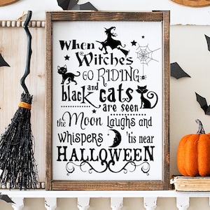 魔女が乗馬に行くとき svg、黒猫が見られる svg、ハロウィーンが近づいています svg、ハロウィーン svg、ハッピーハロウィーン svg、魔女 svg