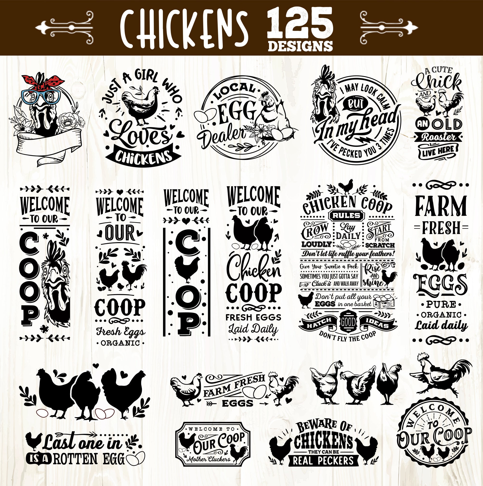 Vector Lettering Chicken Bundle Chicken Bundle Svg, Funny Chicken Bundle 125 Designs Svg, Crazy ...