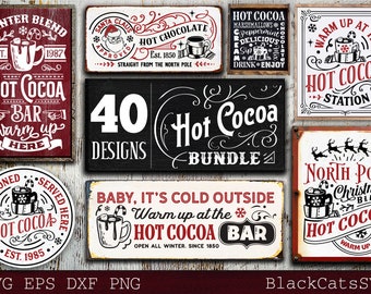 Hot Cocoa Bundle SVG bundle 40 designs Vintage Christmas SVG