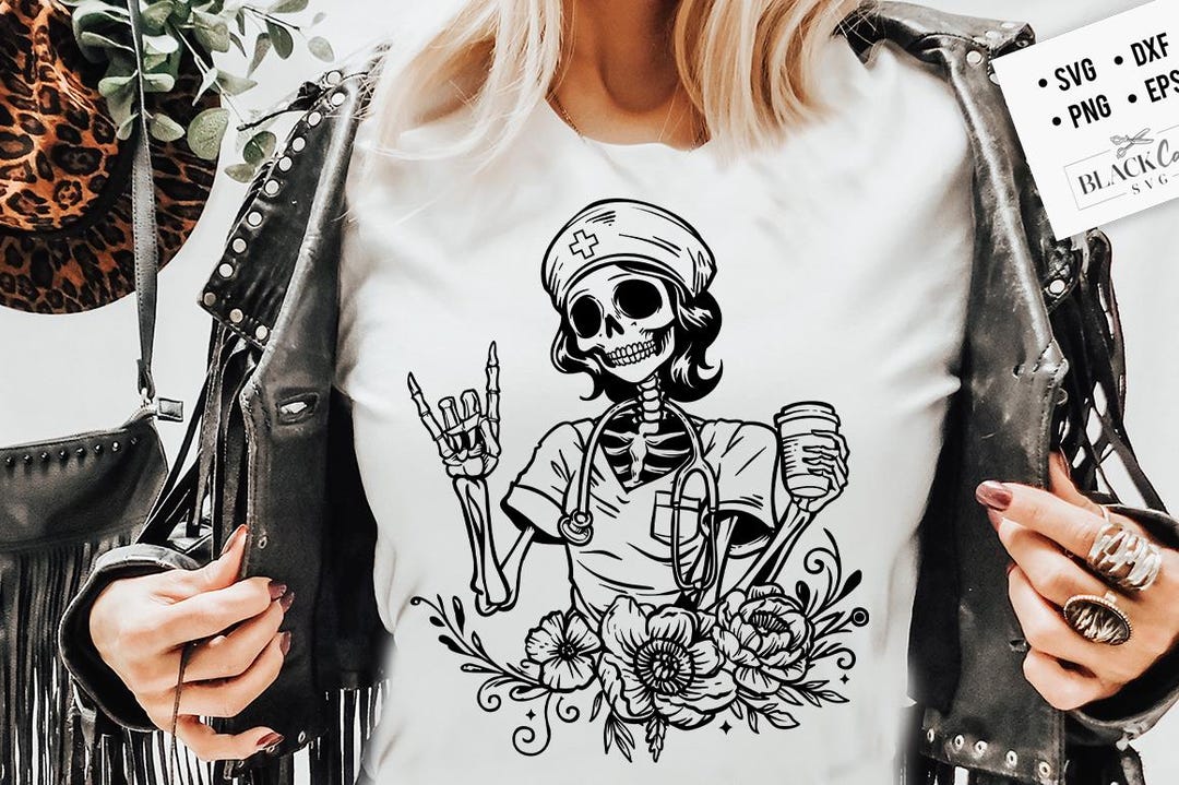 Skeleton Nurse Clipart Svg, Nurse Rock Svg, Rocking the Nurse Life Svg ...