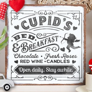 Cupido's Bed and Breakfast SVG, Boerderij Valentine svg, Cupido's Boerderij SVG, Cupido svg, Retro Valentine Sign svg