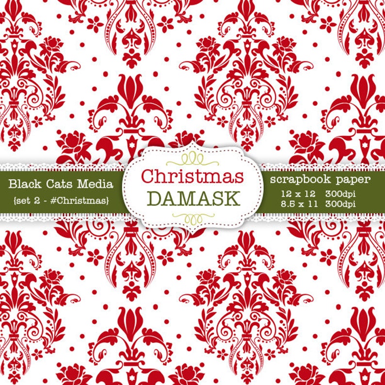 Christmas Damask Digital Paper 12 X 12 in AND 8.5x11 in Etsy