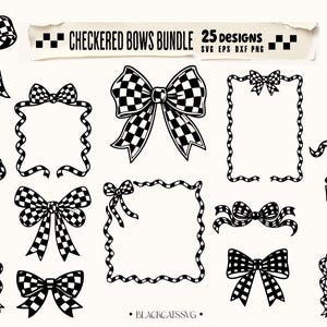 Checkered Bow Frames Bundle Svg, Coquette Checkered Bows SVG, Bow Svg Bundle, Wavy Borders Svg, Wedding Bow Frame image 2