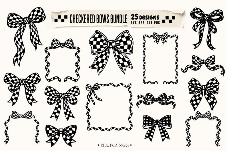 Checkered Bow Frames Bundle Svg, Coquette Checkered Bows SVG, Bow Svg Bundle, Wavy Borders Svg, Wedding Bow Frame image 2