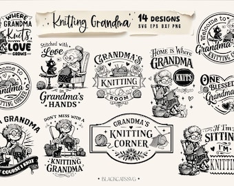 Pacchetto di 14 disegni per la nonna che lavora a maglia SVG, Pacchetto di 14 disegni per la nonna che lavora a maglia SVG, Pacchetto di 14 disegni per la nonna SVG, Stanza dei lavori a maglia SVG, Angolo dei lavori a maglia, Nonna impertinente