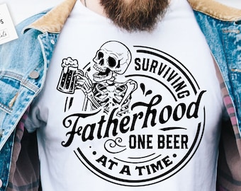 Surviving fatherhood one beer at a time svg, Father&#39;s Day svg, Funny Dad svg, Birthday Dad svg, Dad svg, Vintage birthday svg