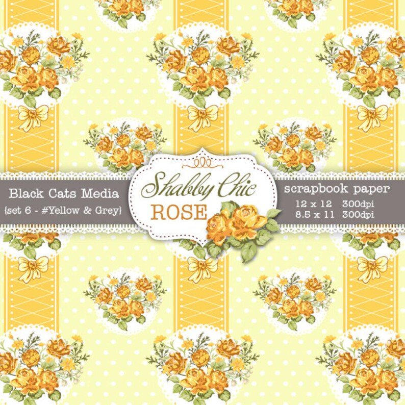 Yellow Shabby Chic Digital Paper 12 X 12 in AND 8.5x11 in Etsy