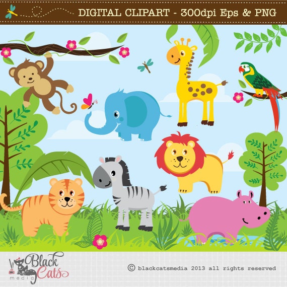 Jungle Animals African Safari Clip Art / Digital Clipart | Etsy