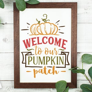Benvenuti nel nostro pumpkin patch svg, Autumn svg, Fall svg, autumn svg design, thanksgiving svg, autumn leaves svg