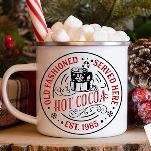Round Hot cocoa svg, Hot cocoa svg,  Old fashioned hot cocoa svg, Vintage hot cocoa svg, Vintage Christmas svg, served here svg,