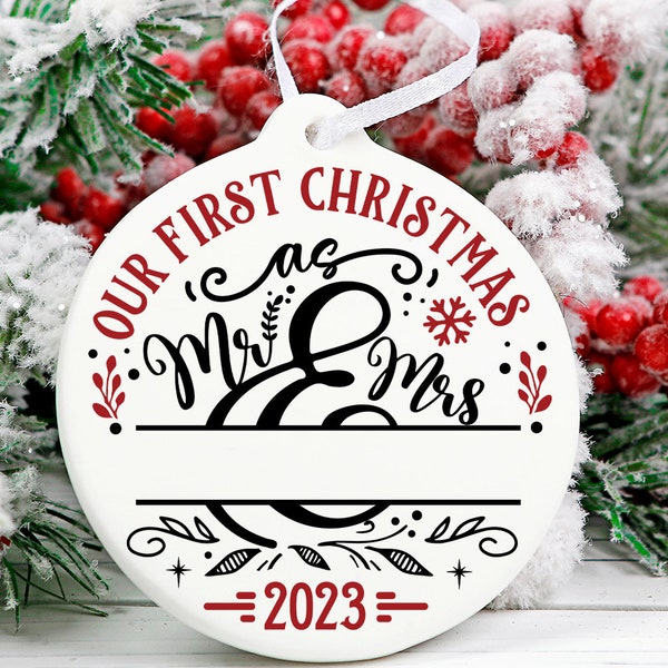 Our first Christmas as Mr and Mrs svg, Christmas ornament monogram svg, First Christmas ornament svg, First Christmas round svg, Married svg