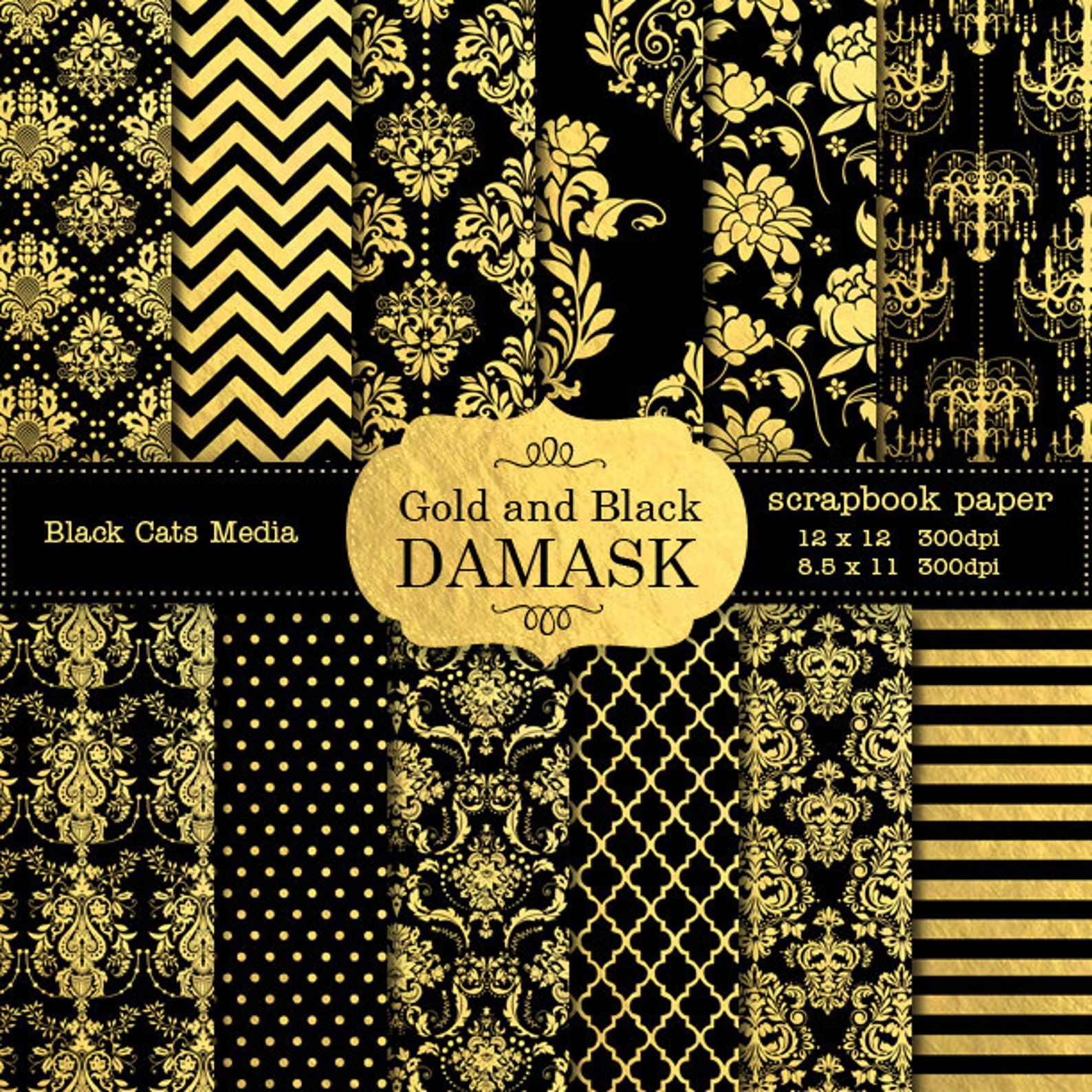 Black and Gold Damask Wedding Papers Gold and Black Wedding Etsy