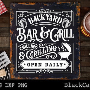 Hinterhof Bar und Grill svg, Grillen svg, BBQ svg, Dads Bar und Grill svg, Vatertagsgeschenk svg, BBQ Cut File, lustige Schürze svg
