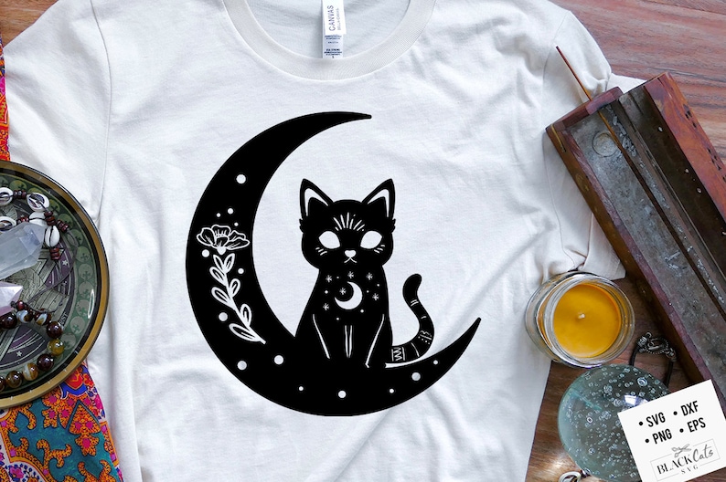 Cat on the Moon SVG Crescent Moon Svg Magic Illustration - Etsy