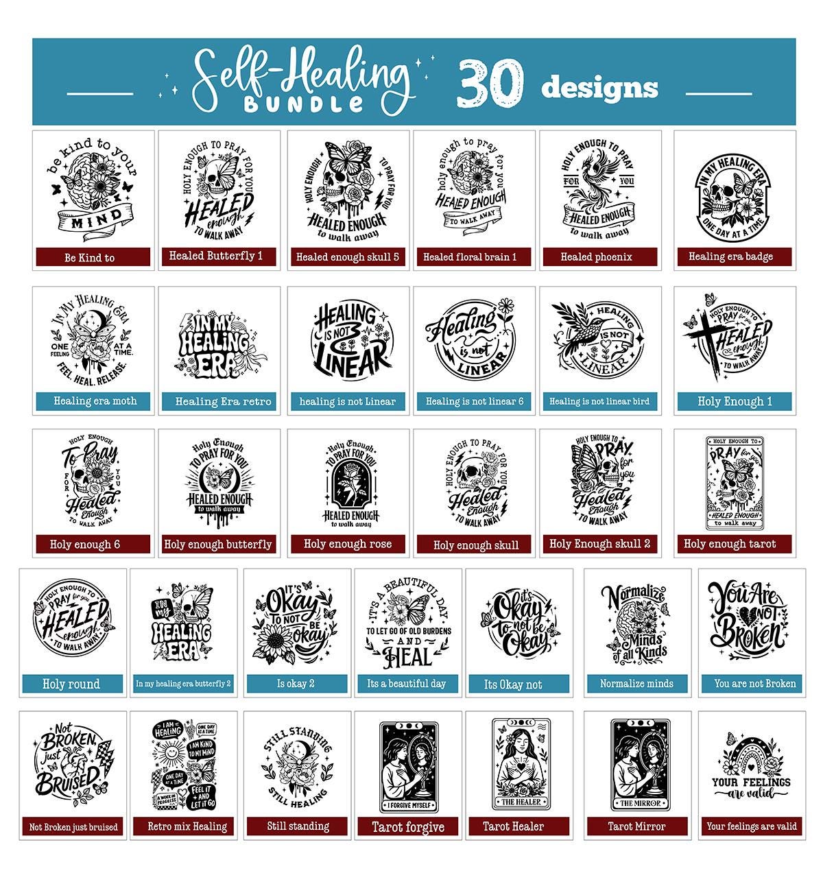Healing Bundle 30 Designs SVG, Self Healing Svg, Mental Health Svg ...