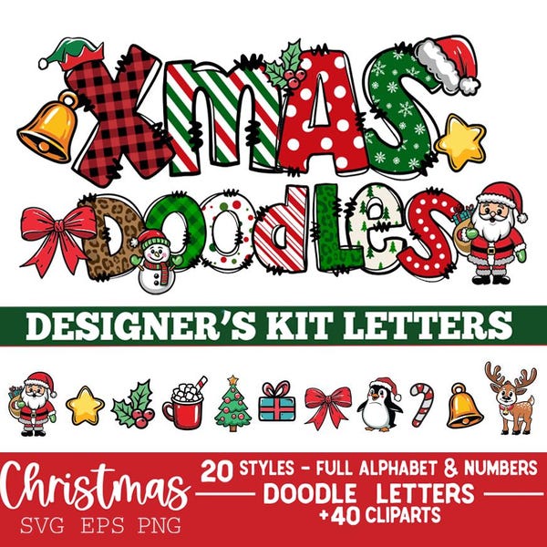 Julalfabetet PNG, God Jul-teckensnitt PNG SVG, Julbokstäver Clipart PNG, Jultomten PNG, Julklotter 20 stilar och clipart