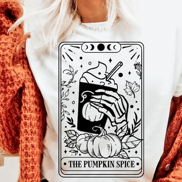 The Pumpkin spice Tarot Card SVG, Pumpkin spice tarot svg, Pumpkin spice latte svg, tarot card svg, pumpkin spice skull svg