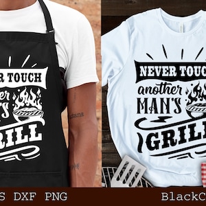 Raak nooit andermans grill svg, Barbecue svg, Grilling svg, Dad's Bar and Grill svg, Vaderdag cadeau svg, BBQ Cut File, Funny Apron aan
