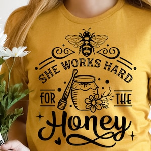Ela trabalha duro para o mel svg, Bee svg, Girassol svg, Honey bee svg, Honey svg, Bee quotes svg,