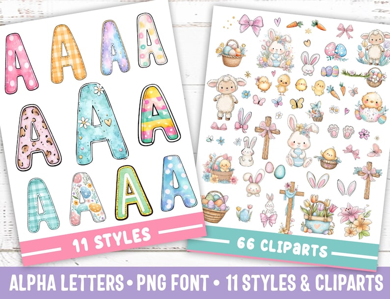 Easter Doodle Alphabet PNG 11 Font Styles and Clipart, Easter Bunny ...
