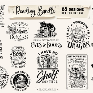 Reading Bundle 65 designs SVG, Floral books svg, Book lover svg bundle, Books bundle svg, Pile of books bundle svg, Book dragon svg image 3