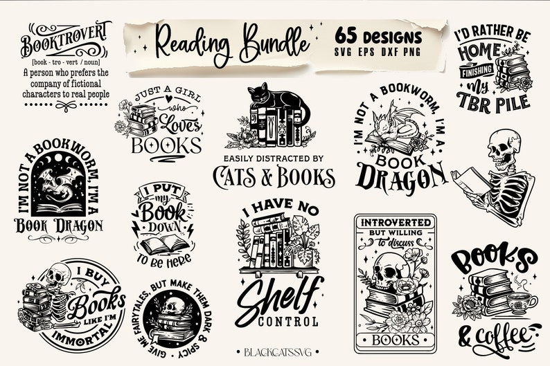Reading Bundle 65 designs SVG, Floral books svg, Book lover svg bundle, Books bundle svg, Pile of books bundle svg, Book dragon svg image 3