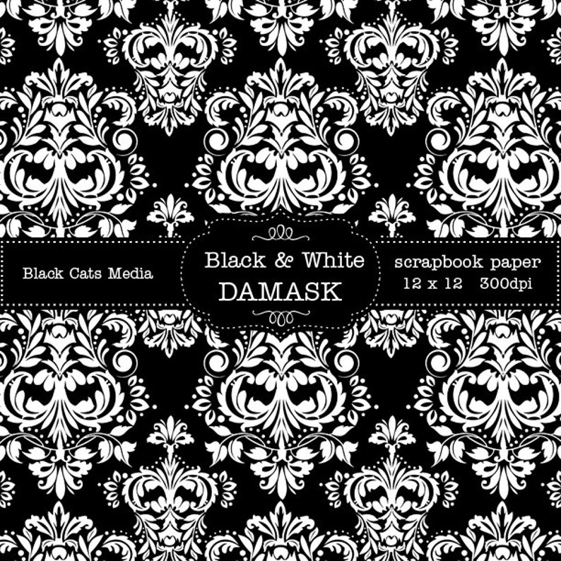 Black and WHITE DAMASK DIGITAL 12 X 12 in and 8.5x11 in Etsy