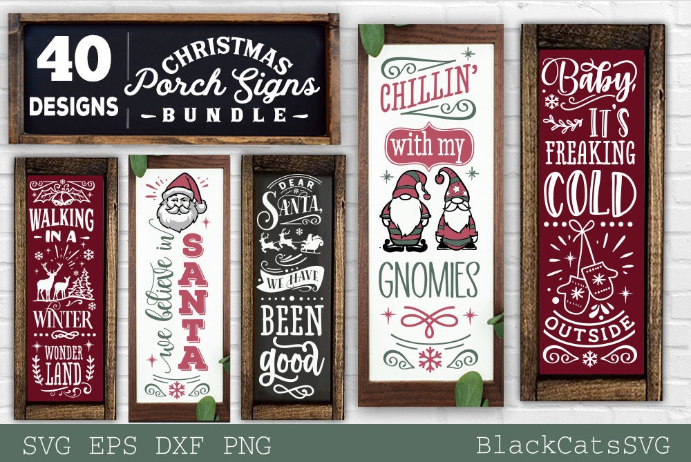 Christmas Porch Sign SVG Long Sign Santa SVG Vertical Signs - Etsy