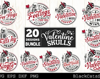 Funny Valentine Skulls svg bundle, Valentine skulls svg, Anti Valentine svg, snarky valentine
