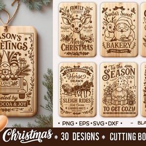 Christmas Cutting Board Engraving File, Bundle Farmhouse Christmas SVG PNG Laser Engraving File Charcuterie Cutting Board
