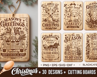 Christmas Cutting Board Engraving File, Bundle Farmhouse Christmas SVG PNG Laser Engraving File Charcuterie Cutting Board