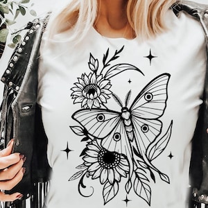 Sonnenblumen und Schmetterling svg, Floral Schmetterling svg, Luna Motte und Mond svg, Floral Schmetterling schnitt Datei svg, Floral Schmetterling Illustration svg